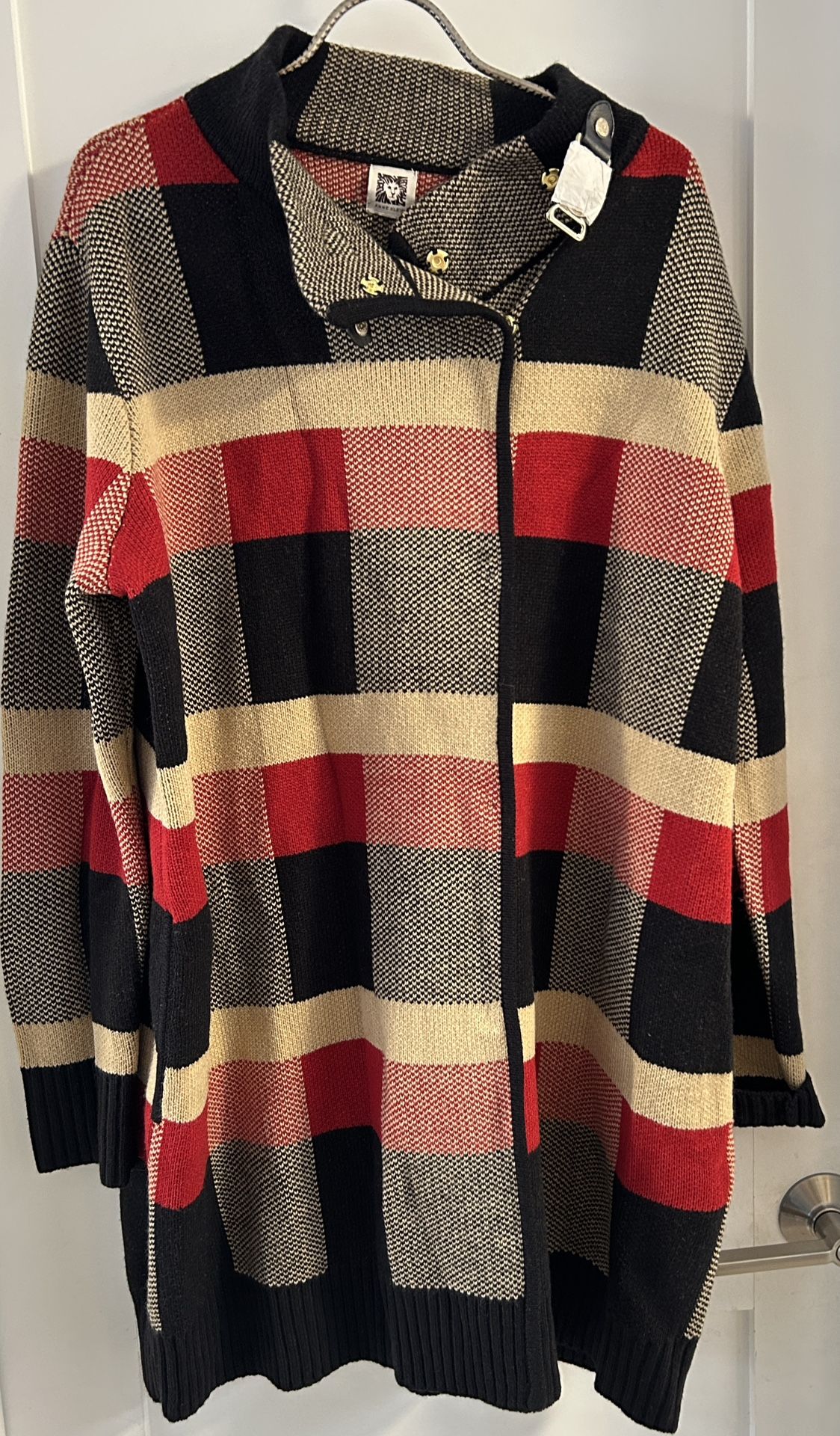 Anne Klein plaid cardigan sweater XL new