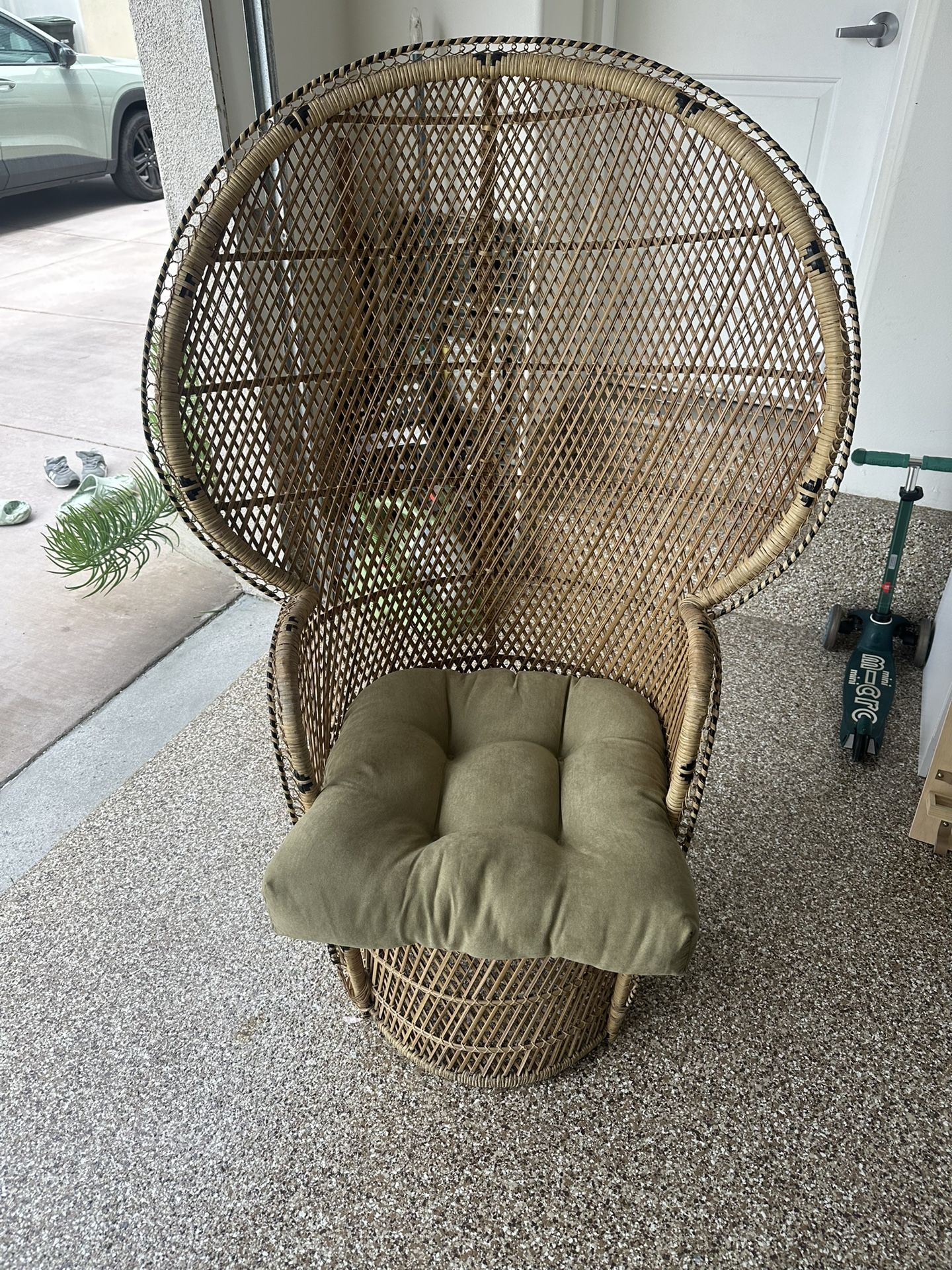 Vintage Peacock Chair With Sage Green Cushion