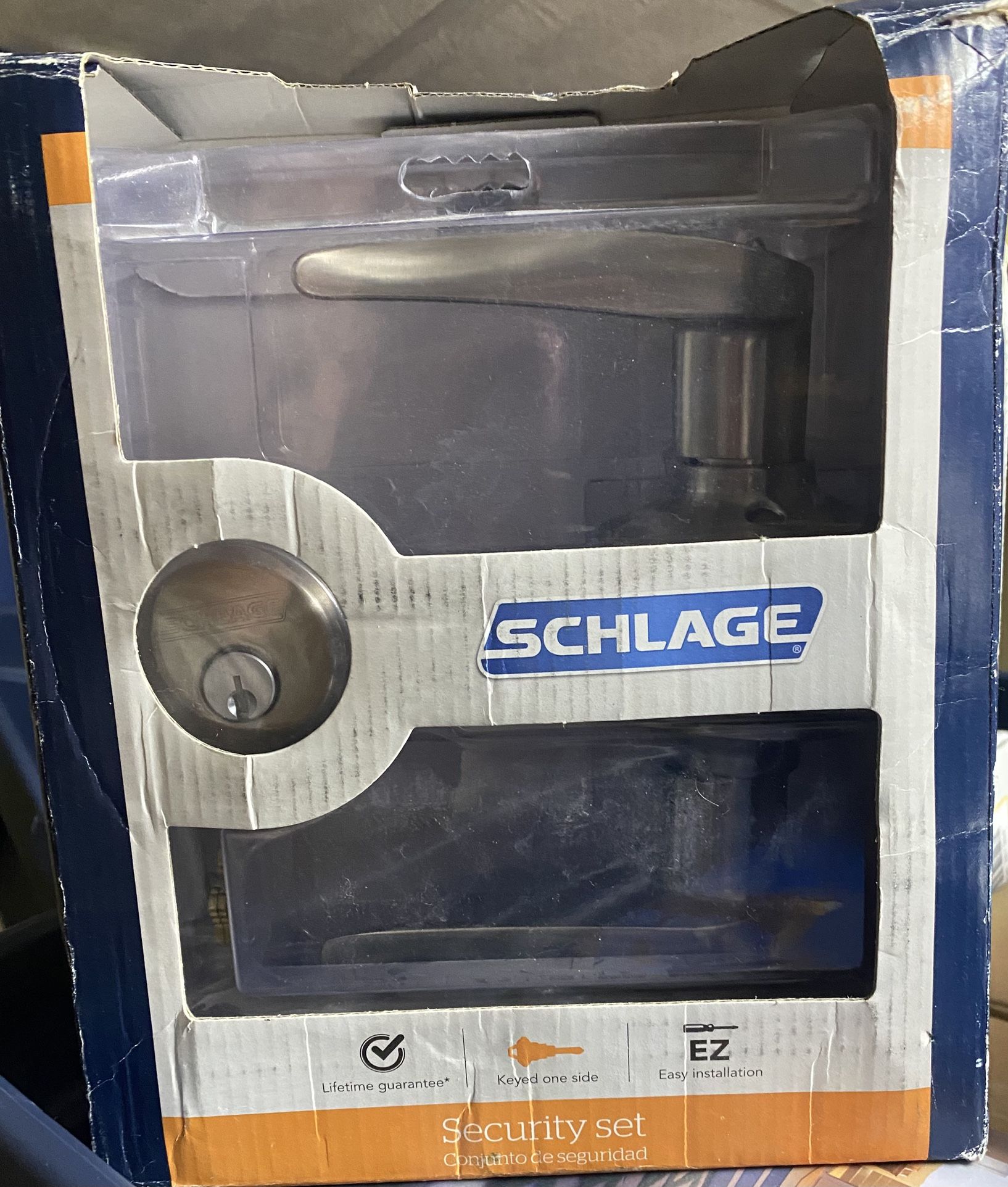 Schlage Sacramento Satin Nickel Single Cylinder Deadbolt and Keyed Entry Door Handle Combo Pack