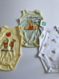 0-3M Gender Neutral  Disney Baby Winnie the Pooh & Tigger 3 Pack Sleeveless Bodysuits