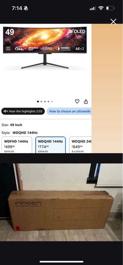 INNOCN 49" LCD Monitor (Model: H3CQR-P). WDQHD 144hz    ( send offer)
