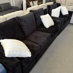BLACK SOFT SOFA SET 