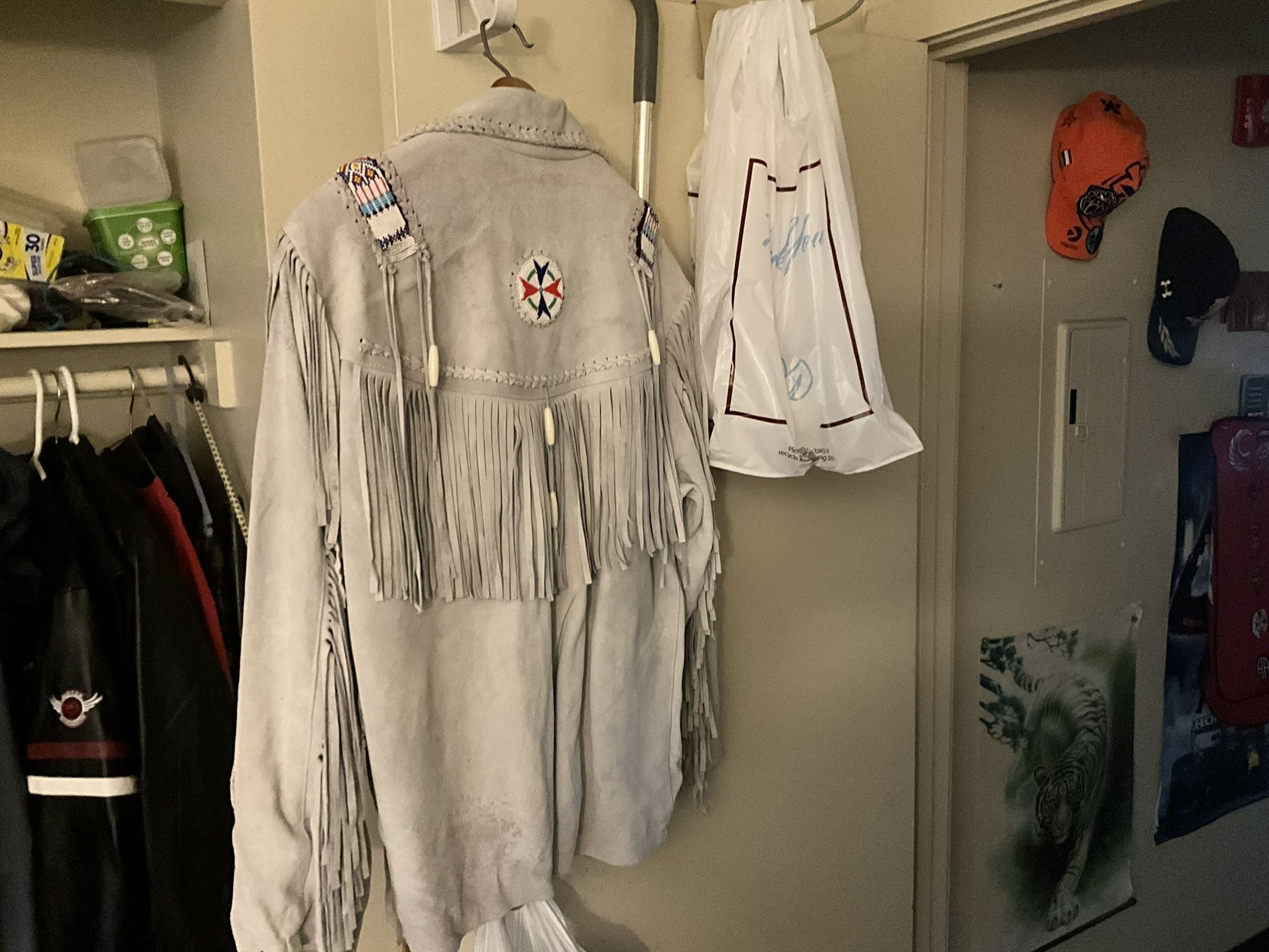 Suede leather Fringe Jacket Medium Looks Good With Lining