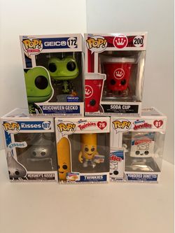 Funko Pops! Geico, Soda Cup, Kisses, Twinkies, Donettes
