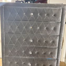Gray Velvet Crystal Tufted Dresser – Glam Style – MUST GO ASAP