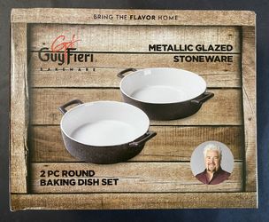 Metallic Glazed Stoneware - 2 PC Round Baking Dish Set