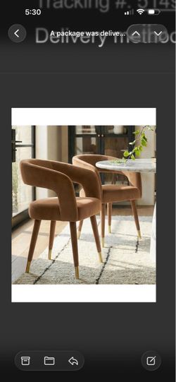 Brand New, in Box, Velvet Upholstered Dining Chairs Set of 2, Modern Open Back Armchairs