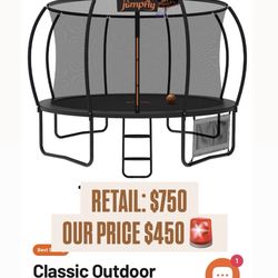 Classic Outdoor Trampoline with Basketball Hoop