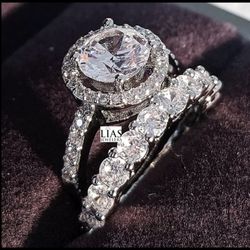 New 18k White Gold Wedding Ring Set 