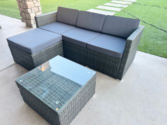Outdoor Rattan Sectional Sofa Set with Coffee Table