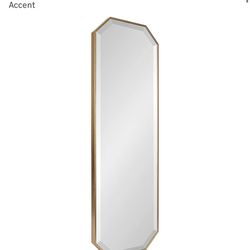 Modern Full Length Framed Octagon Wall Mirror, 16 x 48, Gold, Decorative Glam Geometric Wall Accent