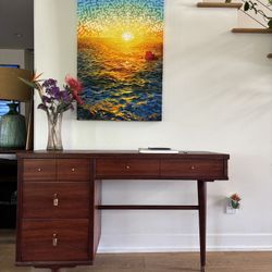 Mid-Century Style Wood Desk - Restored (Oak & Walnut, Cherry Stain)
