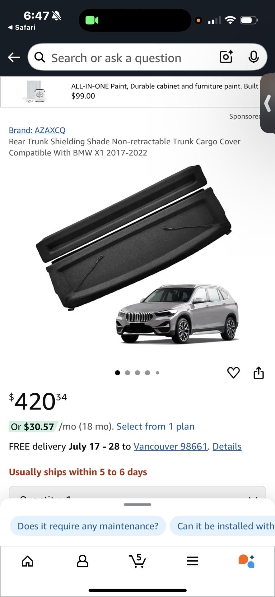 Bmw X One Cargo Cover