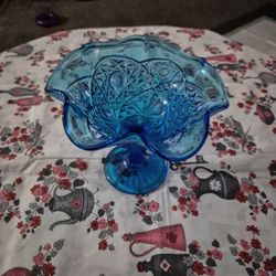 Blue candy dish carnival glass price, ten dollars