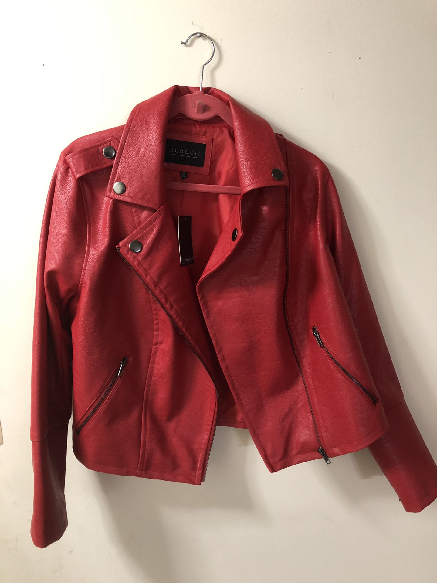 Elloquii Red Faux Leather Jacket