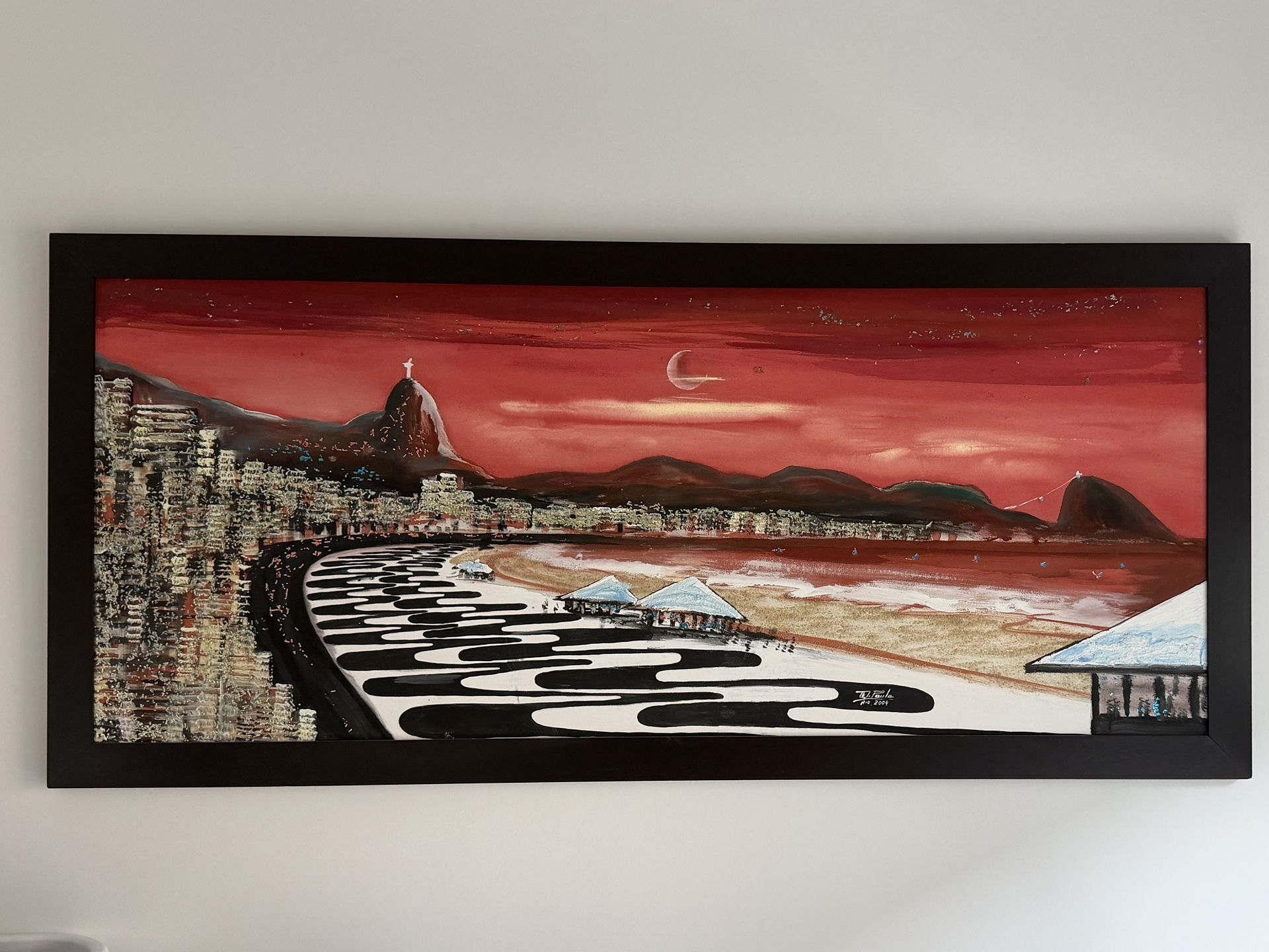 Copacabana Beach -  Original Painting with original sand from Rio