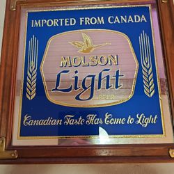 Vintage 80s Molson Light Beer Framed Mirror  15"x 15"