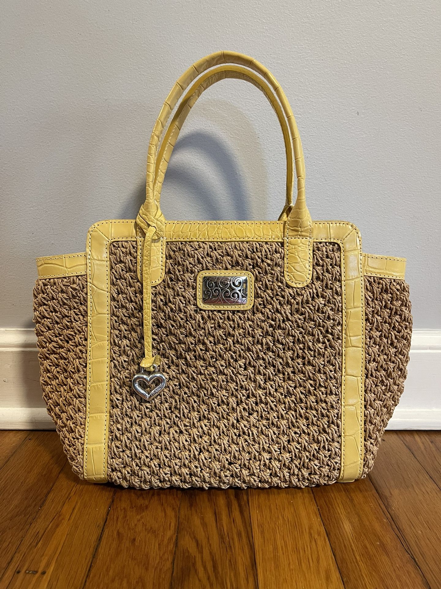 Beautiful Brighton Leather Trimmed Straw Shoulder Bag