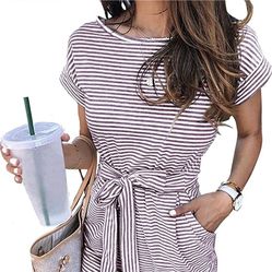 MEROKEETY Women's Summer Striped Short Sleeve