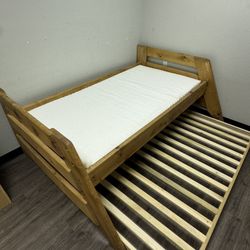 Brown Wood Trundle Bed Frame With Mattress