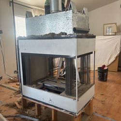 Fireplace box and grate and bricks