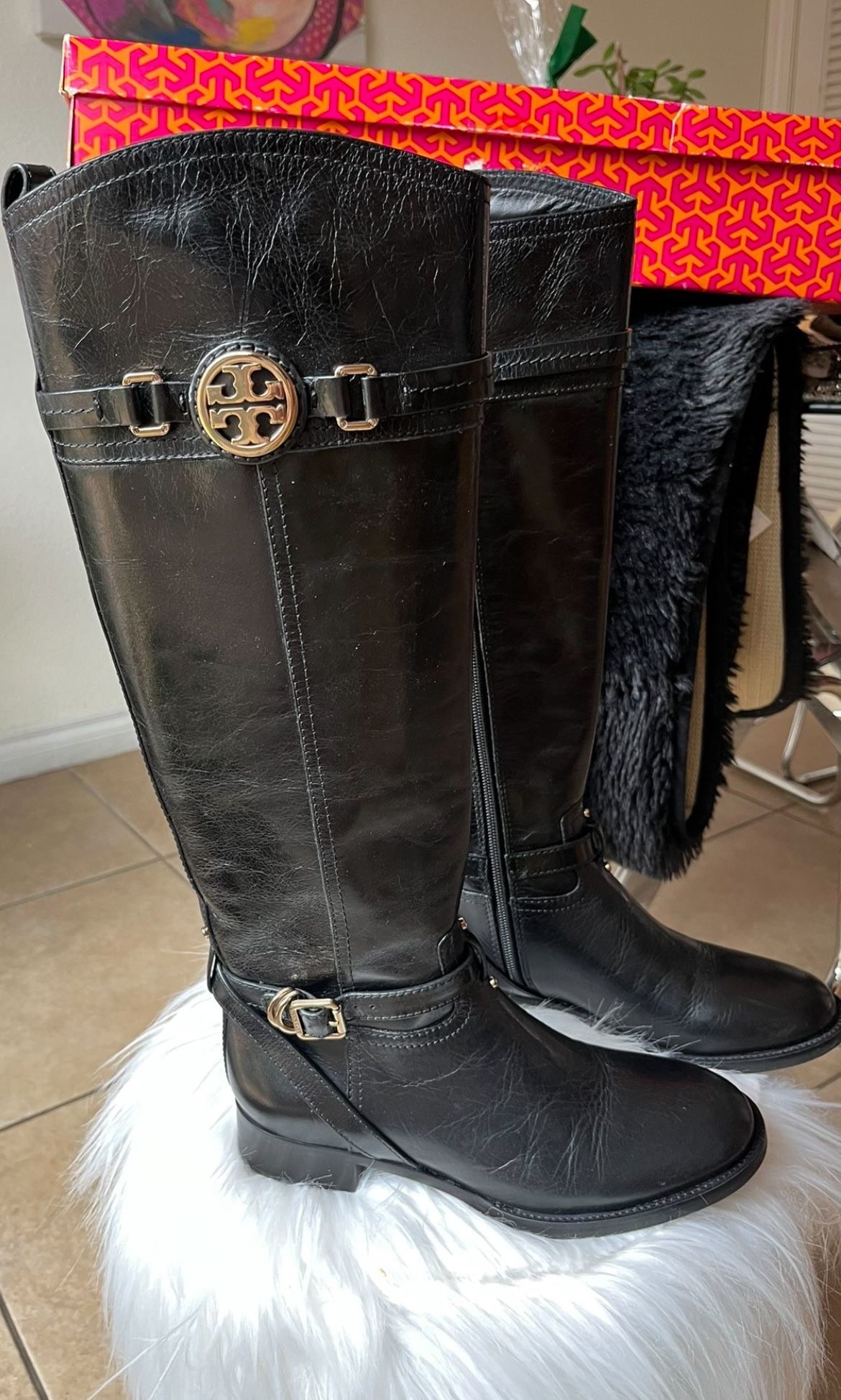 πNEW Sz 6.5 Tory Burch black Leather Boots SALE $198 π