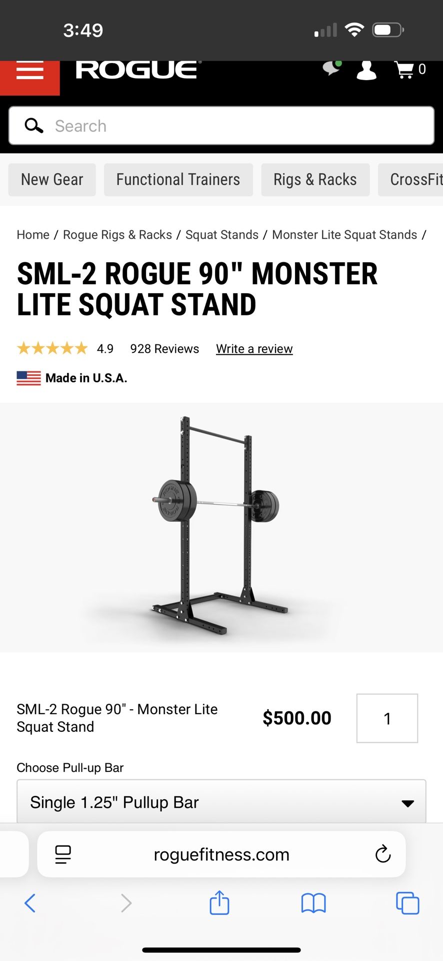 Rogue Monster Lite Squat Rack With Attachments