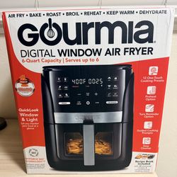 Gourmia 6qt Digital Window Air Fryer with 12 Presets & Guided Cooking Black: Stainless Steel