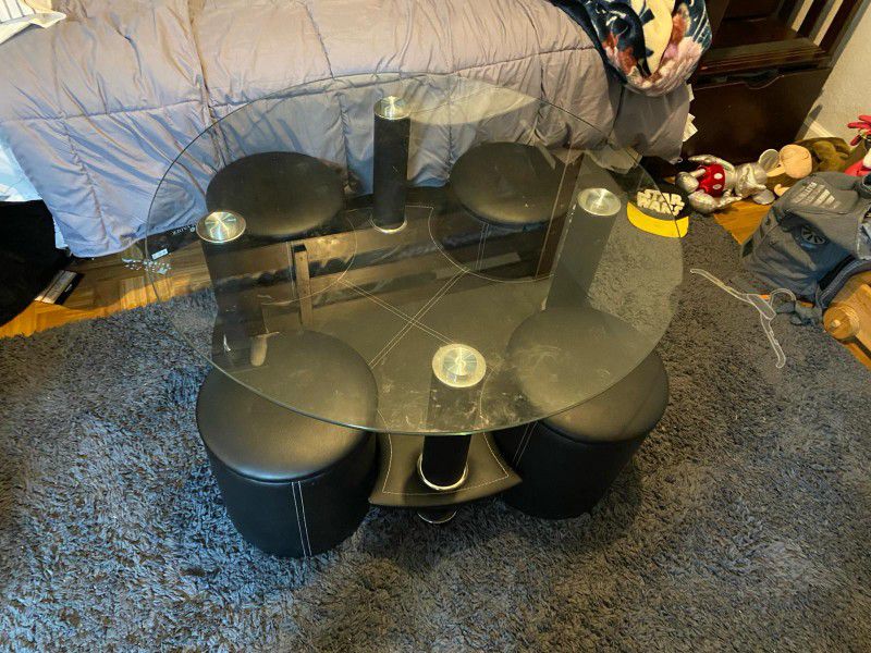 Round Glass Coffee Table With Stools 