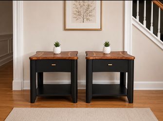 Matching Pair of Solid Wood Black Nightstands