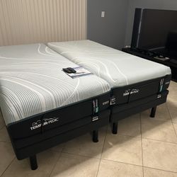 NEW MODEL split King or (2) XL Twin Tempurpedic PROADAPT 2.0 MEDIUM HYBRID mattresses + adjustable bases with MASSAGE FEATURES, LED light, USB ports!