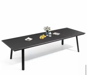 12 pcs chair+116.5 in. Aluminum Black Rectangular Outdoor Patio Dining Table with Umbrella Hole