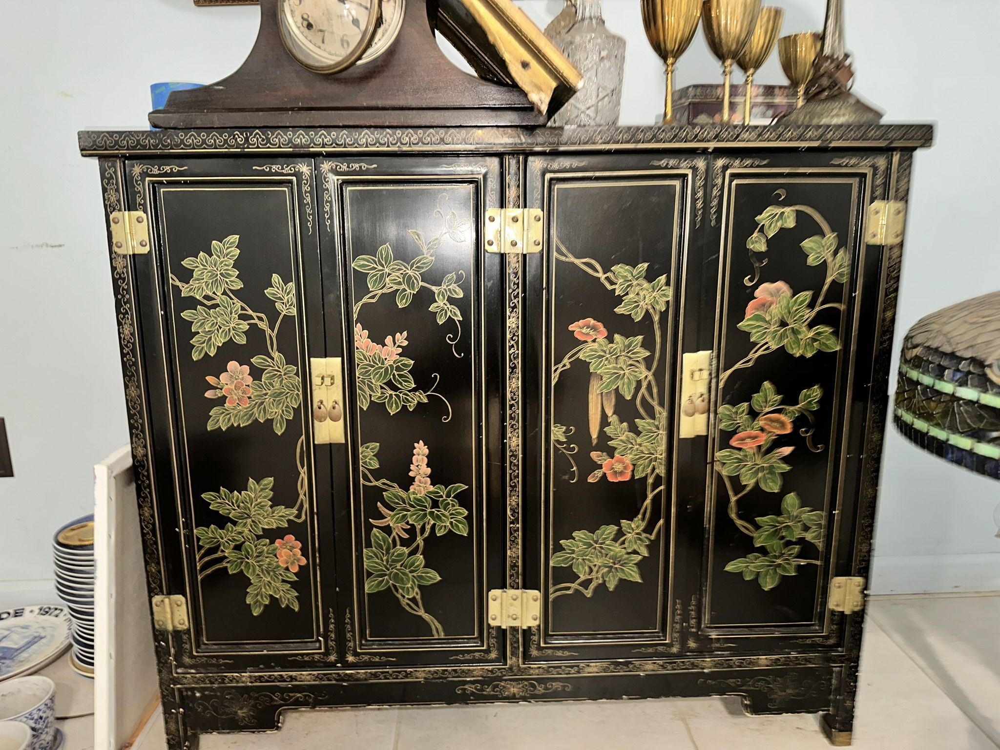 Beautiful Antique Cabinet Filled With Antique China 