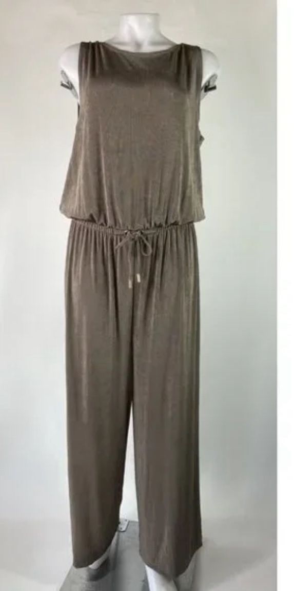Chicos Travelers 2 Jumpsuit Size Large Tie-Waist Wide Leg Crop Slinky Brown