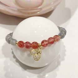 Natural Gray Moonstone Strawberry Quartz Lucky bead bracelet