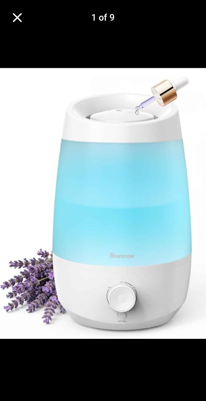 BREEZOME 2.5L Top Fill Humidifiers for Bedroom, 250ml/h Mist Output, 25hrs Humidifiers for Home, 7 Adjustable LED, Essential Oil Diffuser, 25dB