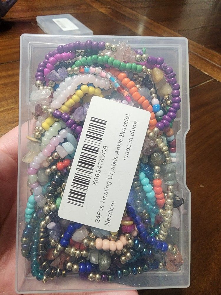 24pc Beaded Healing Crystal Anklet Set