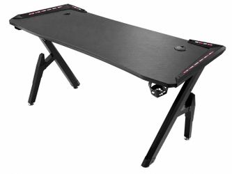 🎮 Gaming Desk with RGB LED Lights – Carbon Fiber Surface | Heavy-Duty Z Frame