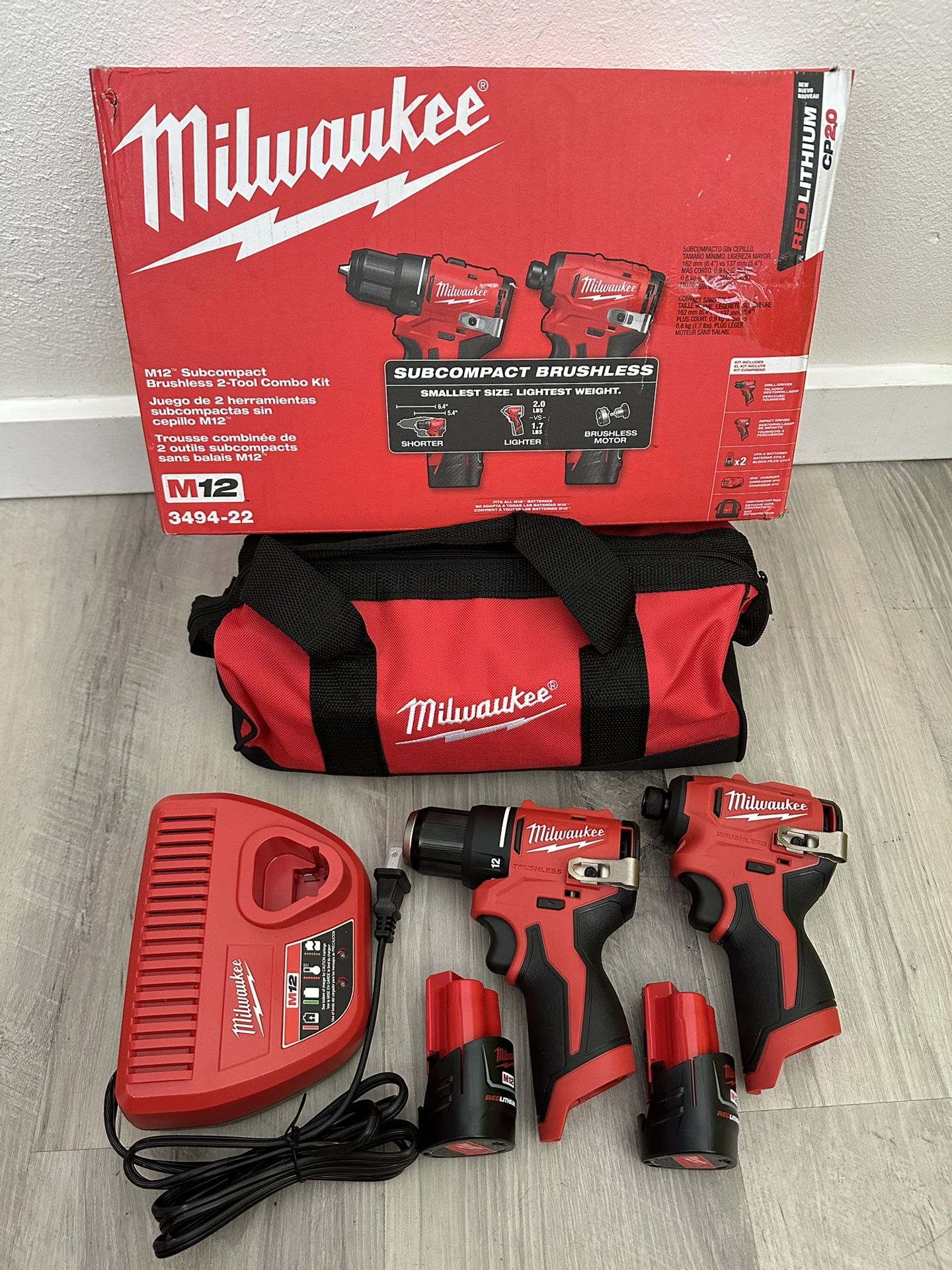 Milwaukee M12 12-Volt Brushless Cordless Subcompact Drill & Impact Driver with 2 Batteries