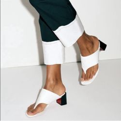 CHRISTIAN LOUBOUTIN TONGAMULE 55 WHITE CROC LEATHER SANDALS BLOCK HEEL SZ 39.5