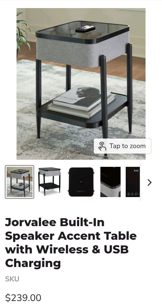 Jorvalee Built In Speaker Accent Table With USB Charger
