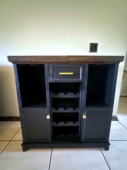Refinished Bar Cabinet | Hidden Cutting Board | Wine Storage