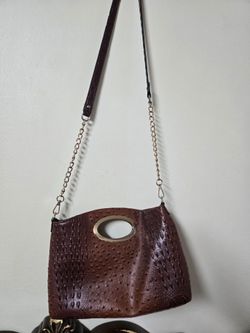 Brown Croc-Embossed Handbag with Chain Strap