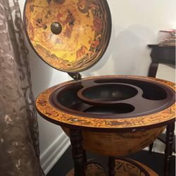 22” Brown Solid Wood Round Rolling Bar Cart