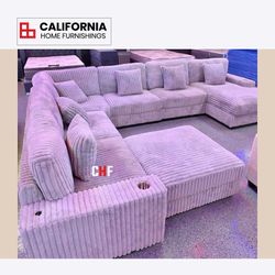 Modern U-Shape Flannel 8-Piece Modular Sectional Sofa Set