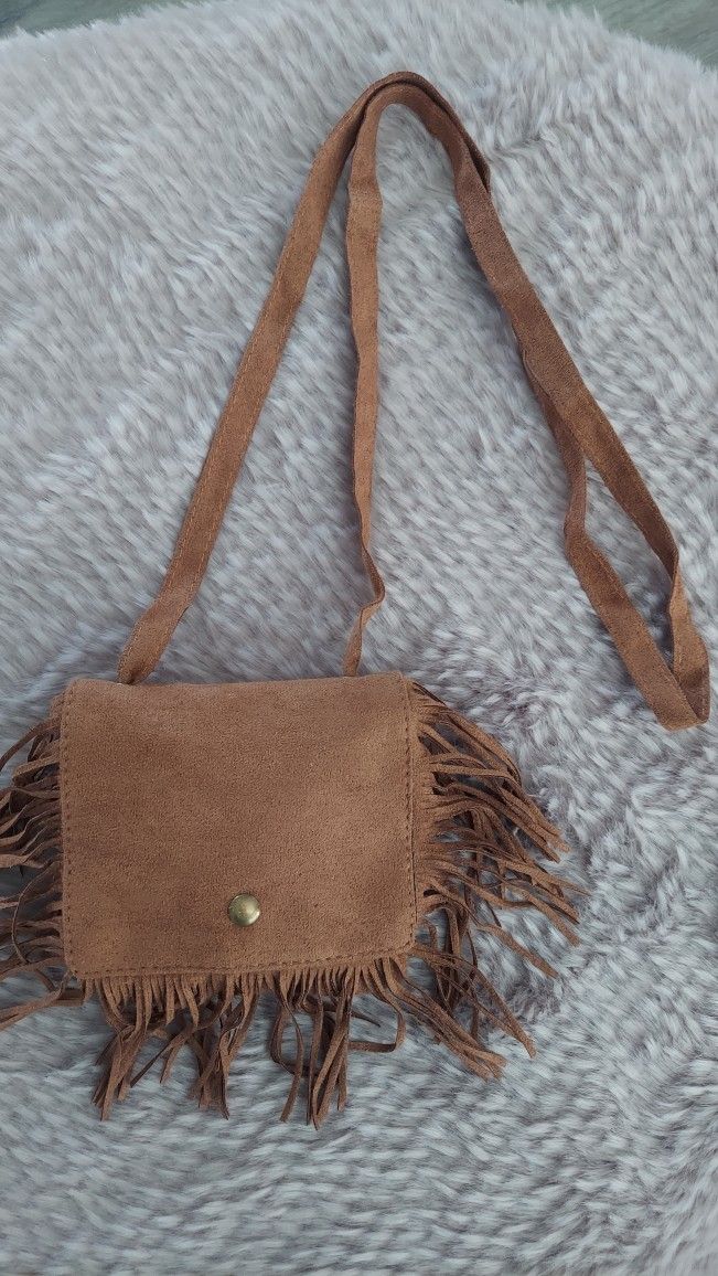 Girls Brown Fringe Crossbody 