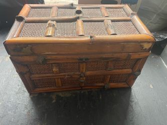 Vintage Bamboo and Rattan Storage Trunk