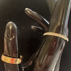 14k gold plated ring bands w stones  size 8 