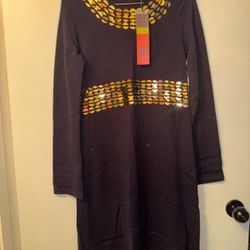 Vintage Tory Burch Gold Sequin Navy Wool Sweater Dress (Pailette) NWT/Size Small