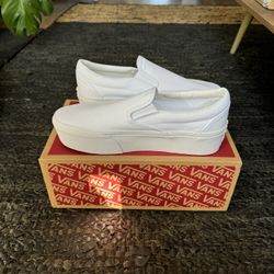 New White Platform Slip On Vans